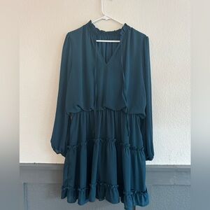 Teal Ruffle Tiered Dress XL Long Sleeve Chiffon Babydoll